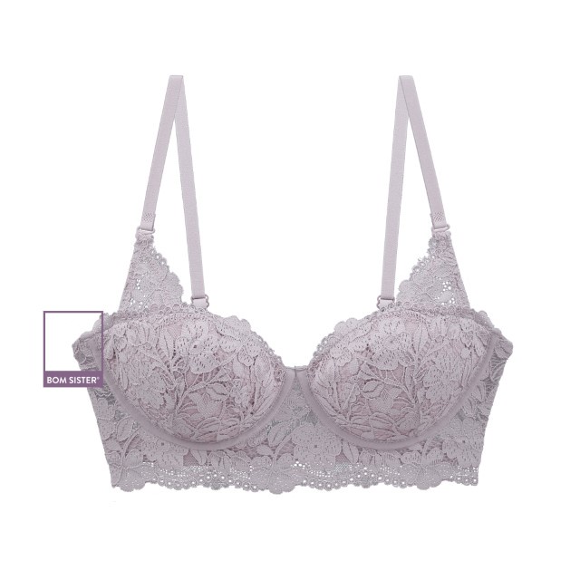 Áo lót không mút có gọng ren hoa màu trơn nâng ngực tự nhiên BOM SISTER MU6001