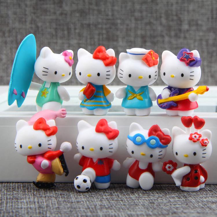 Bộ 8 tượng mèo Hello Kitty dùng trang trí