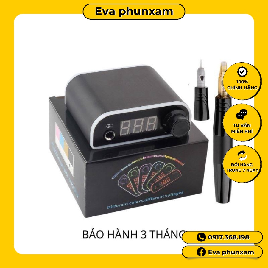 Máy Pen mini 5.0 plus hai đầu phun môi mày mí đi tatto bong đậm kèm nguồn led 7 màu không dùng bàn đạp