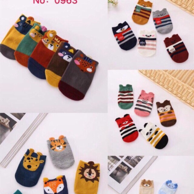 Tất Hàn cổ trung poly SBD Kids tai mèo có chống trượt cho bé Trai Gái