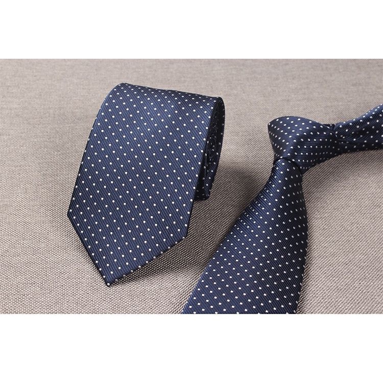 Cà Vạt Bản Rộng 8CM Họa Tiết Chấm Bi Màu Xanh Navy Đậm Phong Cách Công Sở Thanh Lịch