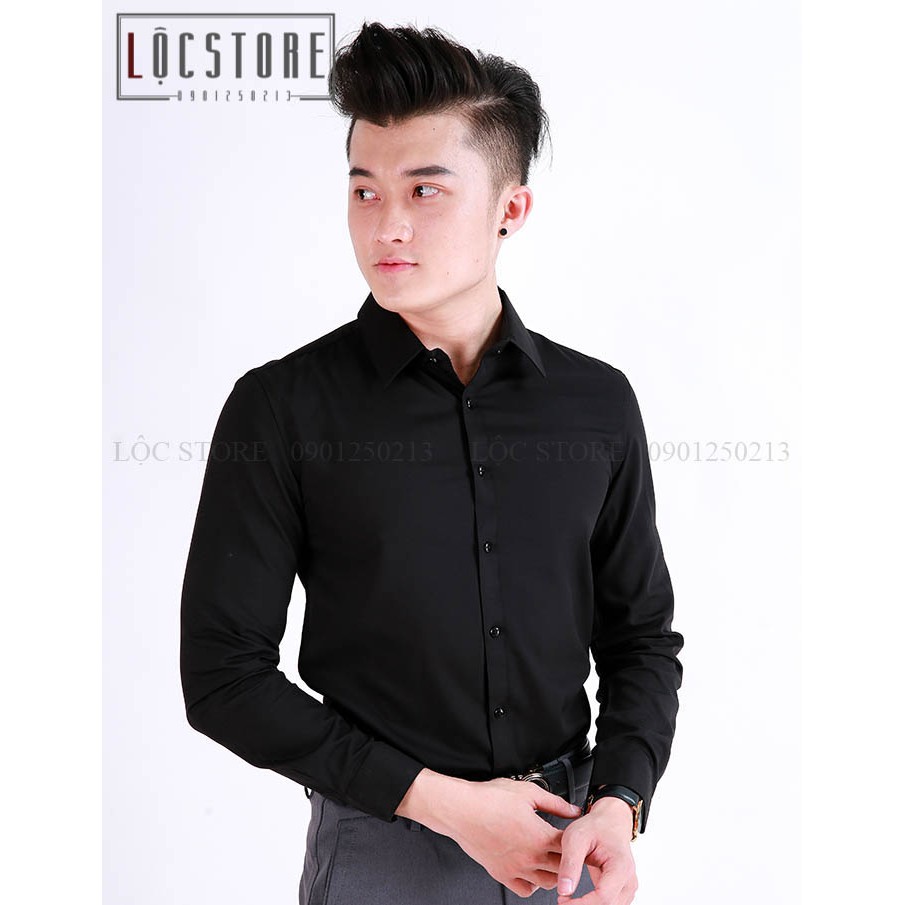 Áo sơmi đen trơn - không nhăn - form body hàn quốc | BigBuy360 - bigbuy360.vn