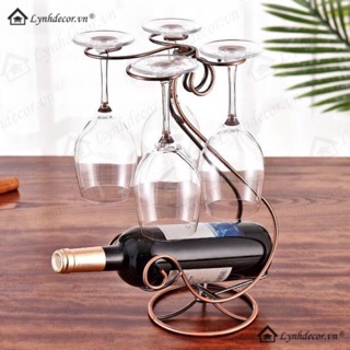 Giá Treo Ly Và Để Rượu Vang LynhDecor Màu Đồng Loại 4 Ly NT043