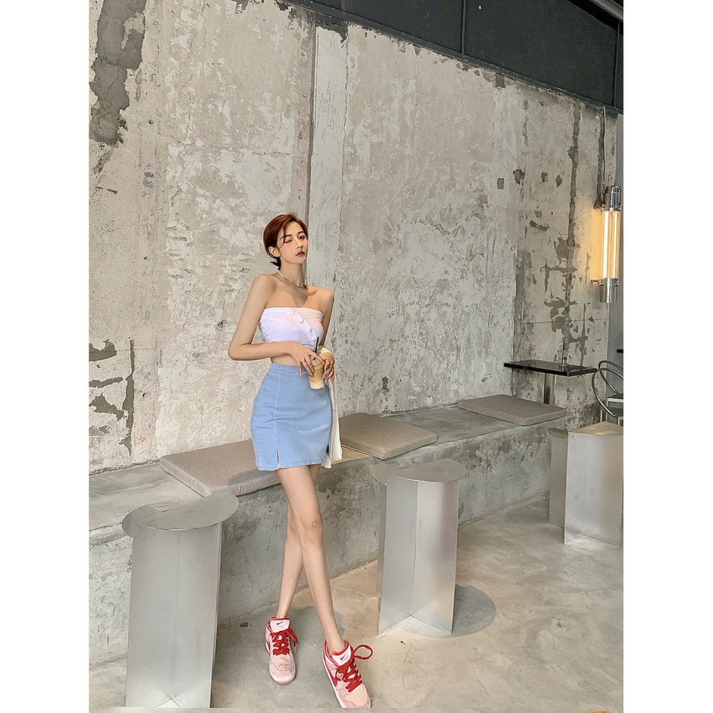 [HÀNG SẴN-ảnh thật] Chân váy jean xanh nhạt xẻ tà 2 bên Ulzzang - u.w | BigBuy360 - bigbuy360.vn