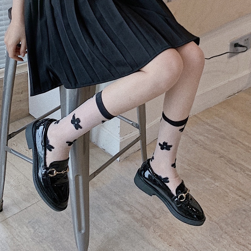 Vớ Cổ Vừa Thoáng Khí Bằng Lụa Mỏng Đính Hoa Pha Lê Thời Trang Mùa Hè WAFNHA D738 Cho Nữ