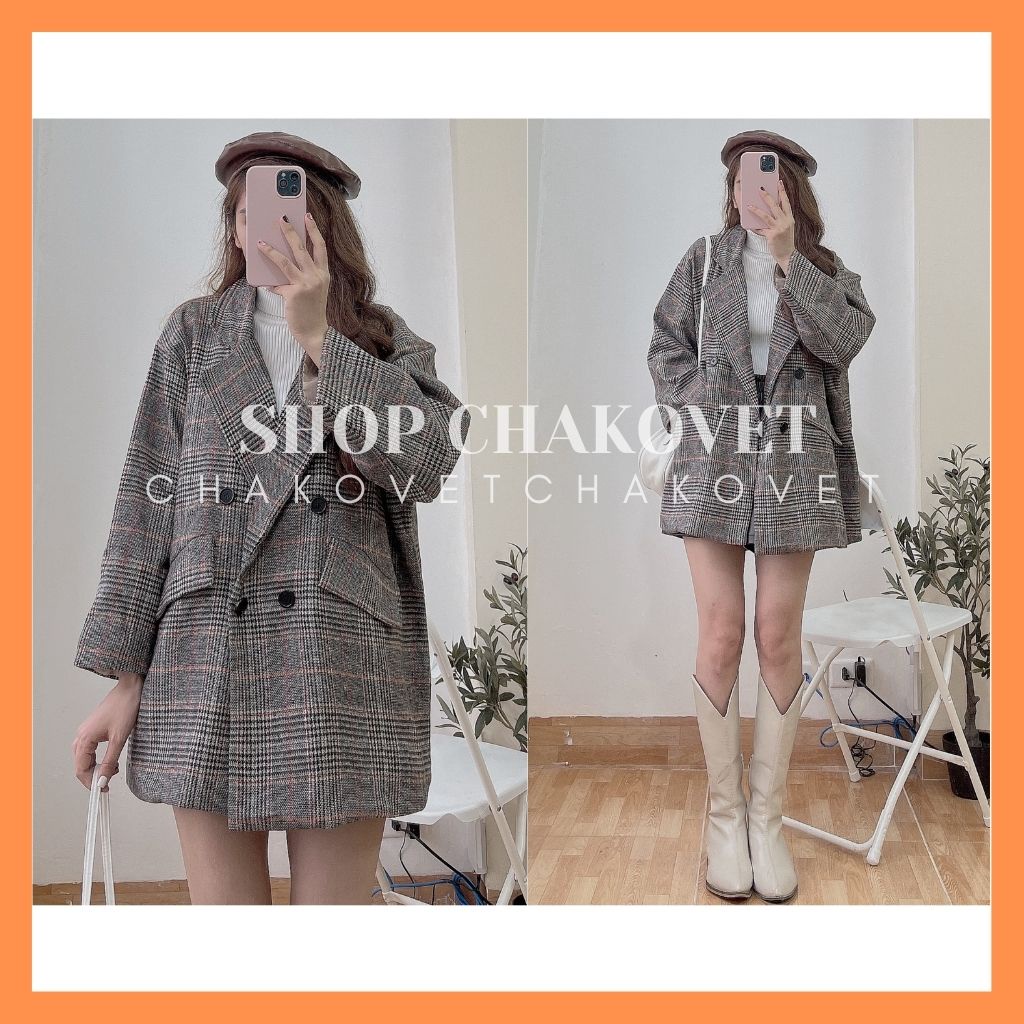 Áo blazer dạ kẻ nữ 2 lớp AD8122, kiểu áo vest khoác ngoài 4 cúc form rộng túi nắp đẹp sang chảnh style hàn quốc | BigBuy360 - bigbuy360.vn