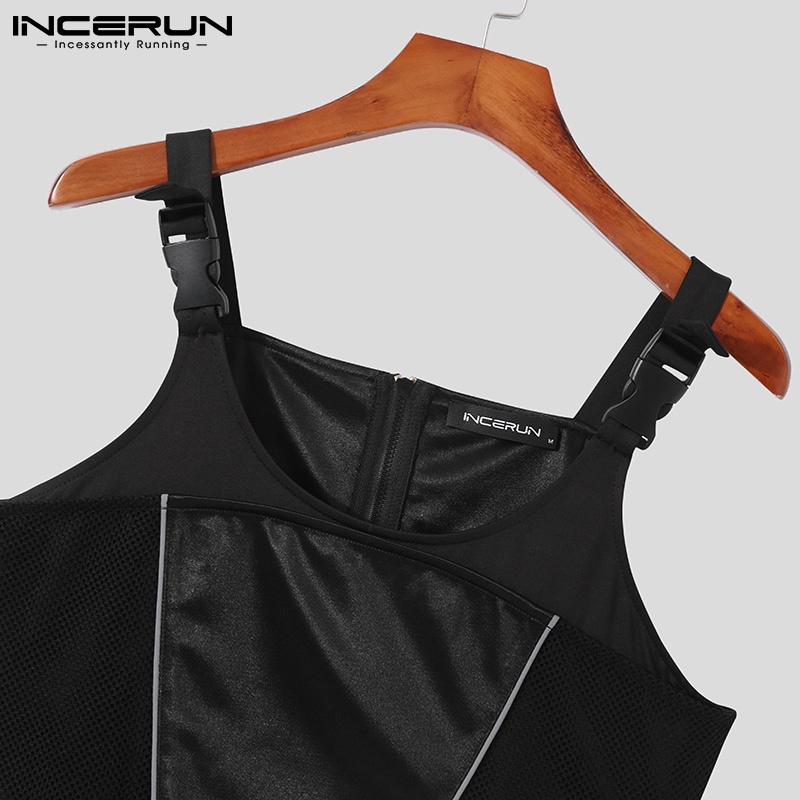 Áo lửng INCERUN màu đen có dây kéo thiết kế đơn giản quyến rũ cho nam