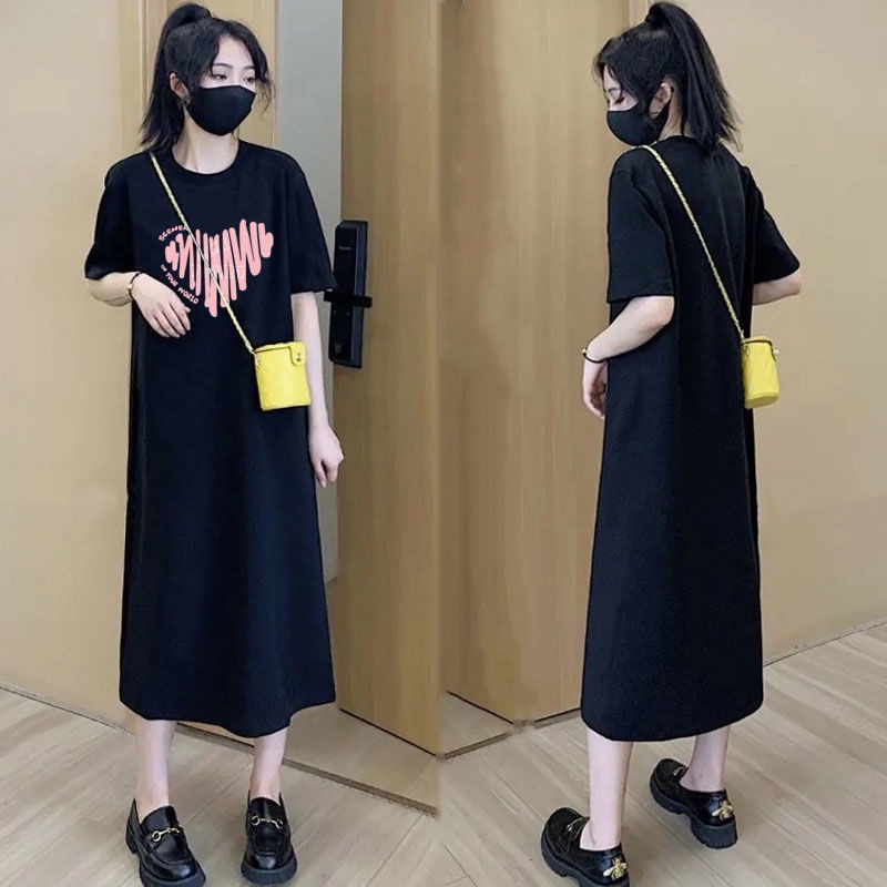 Đầm Thun Dài Qua Gối Tay Ngắn Dáng Rộng Phong Cách Hàn Quốc Thời Trang Mùa Hè Cho Nữ