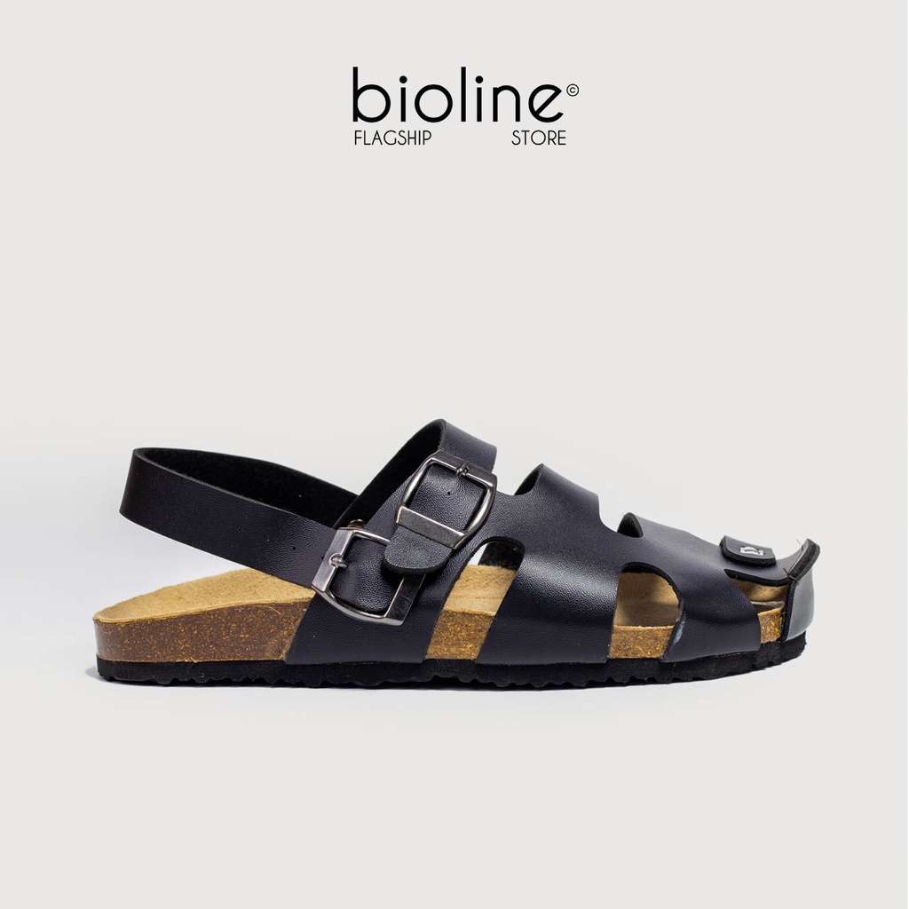 Giày sandals rọ bít mũi màu đen nam nữ đế trấu da PU cao cấp, xăng đan học sinh đi học cao cấp Birken Bioline RPU-QH