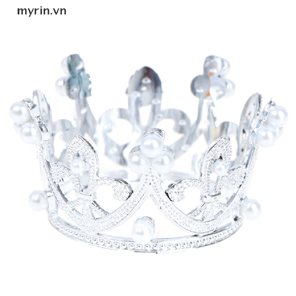 1 Cài Tóc Hình Vương Miện Mini Đính Pha Lê &amp; Ngọc Trai Trang Trí Bánh Kem