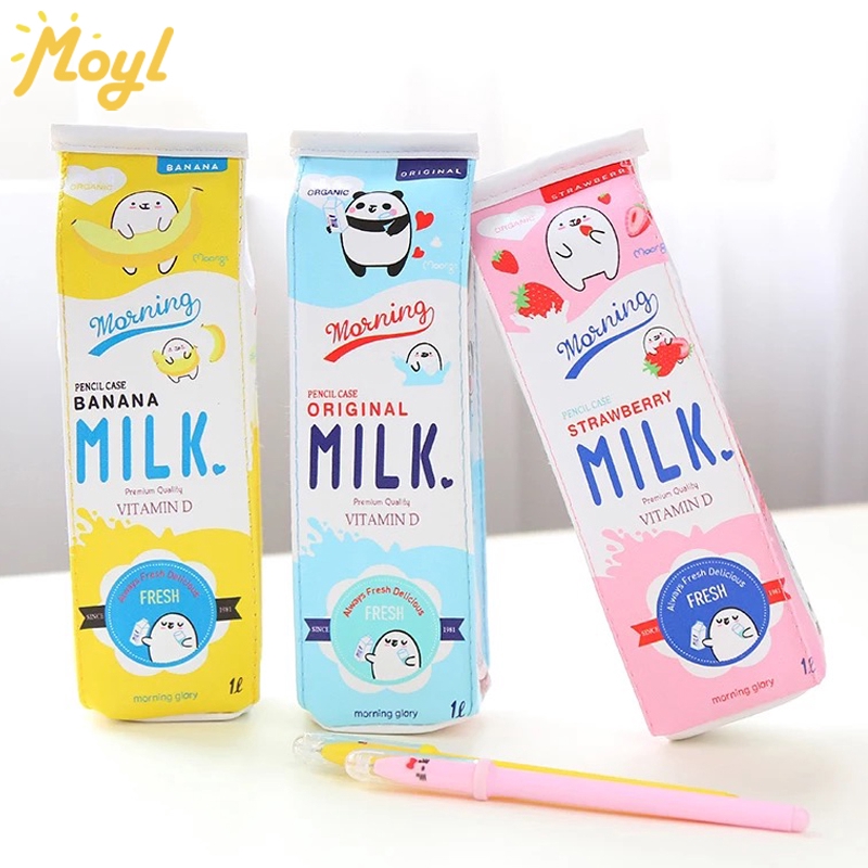 Bóp bút da PU thiết kế hình hộp sữa hoạt hình phong cách Hàn Quốc đáng yêu sáng tạo