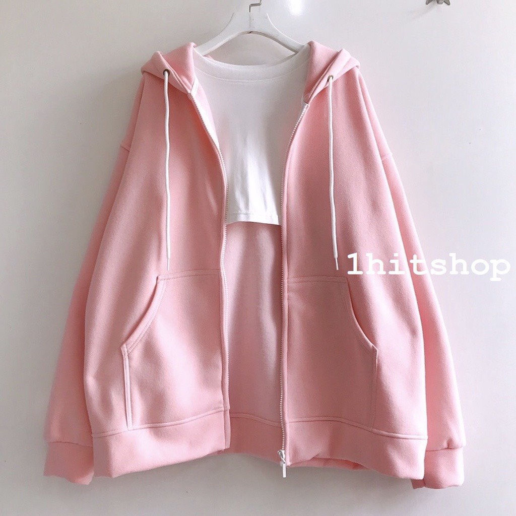 Khoác Nỉ Trơn Hoodie Dáng Rộng Hàn Quốc Nam Nữ Unisex Túi Rộng Mũ To Tay Bồng