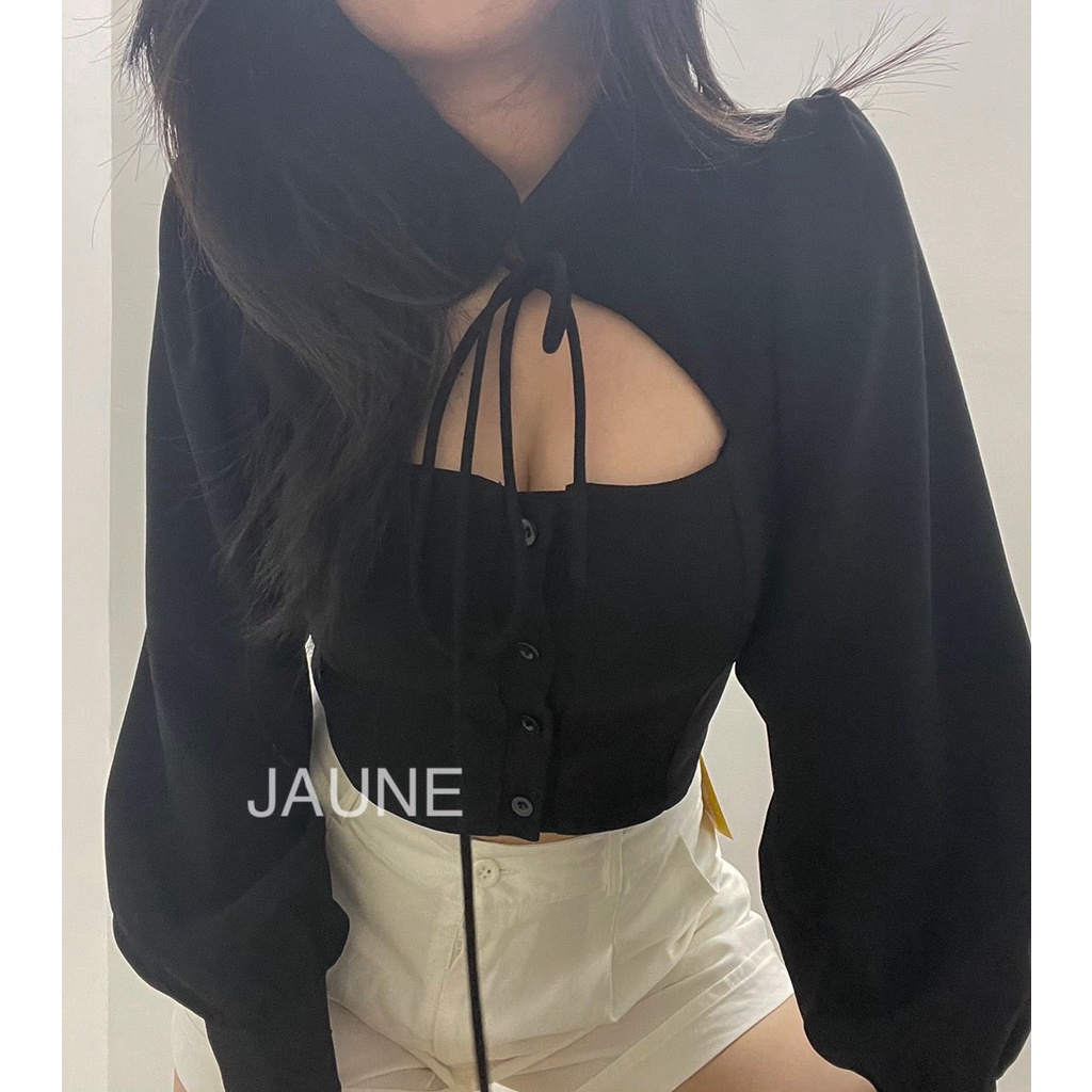 Áo Croptop tay dài, cổ tàu JAUNE- EMMA TOP