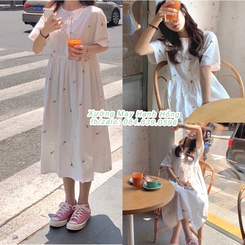 Váy babydoll hoa cúc ngắn tay Ulzzang, Váy hoa nhí dáng dài nữ | BigBuy360 - bigbuy360.vn