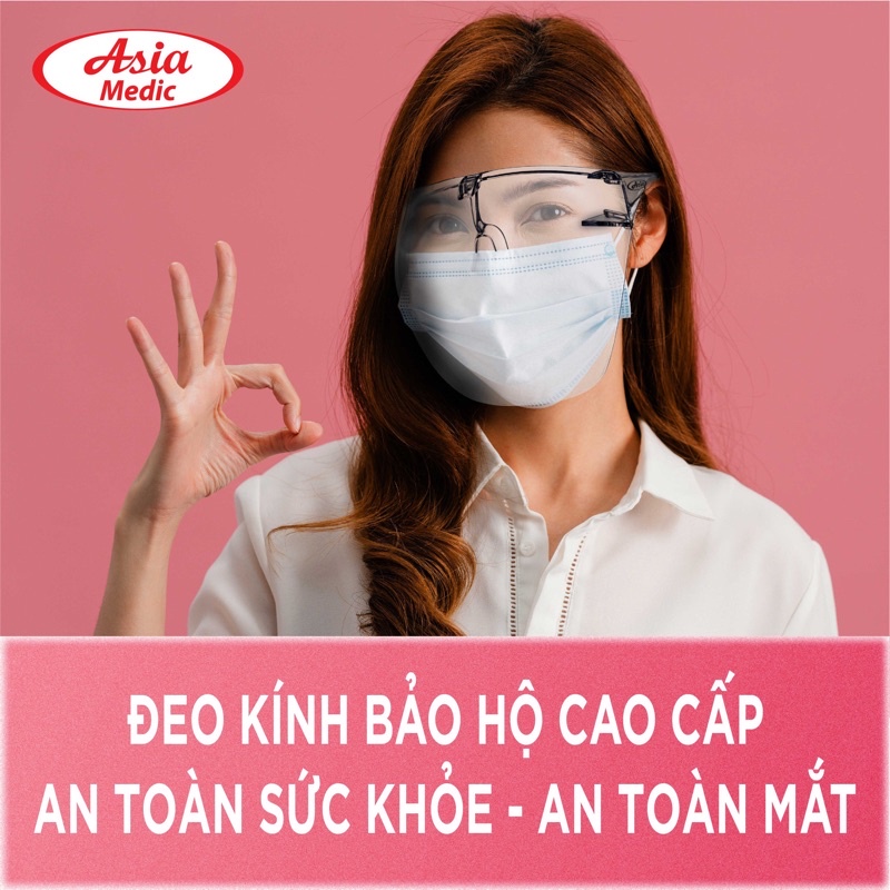 Kính bảo hộ ASIA cao cấp Face Shield chống đọng hơi thở, chống giọt bắn, chống dịch, chống mưa gió bụi bẩn màu trắng