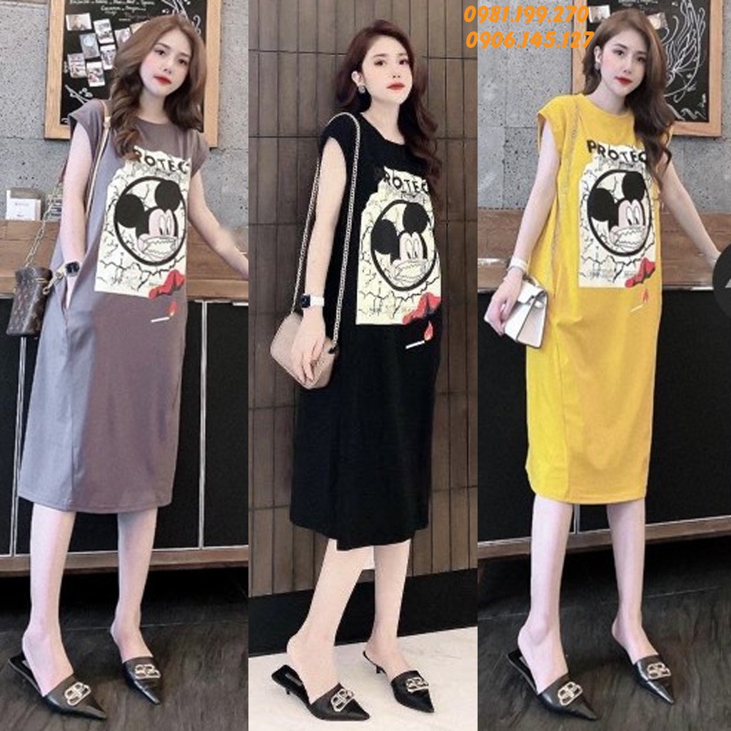 Đầm Cotton Dáng Dài Hở Vai Phong Cách Cho Nữ 💚 Váy Dạo Phố Dáng Dài Tay Cánh Dơi Hình Chuột