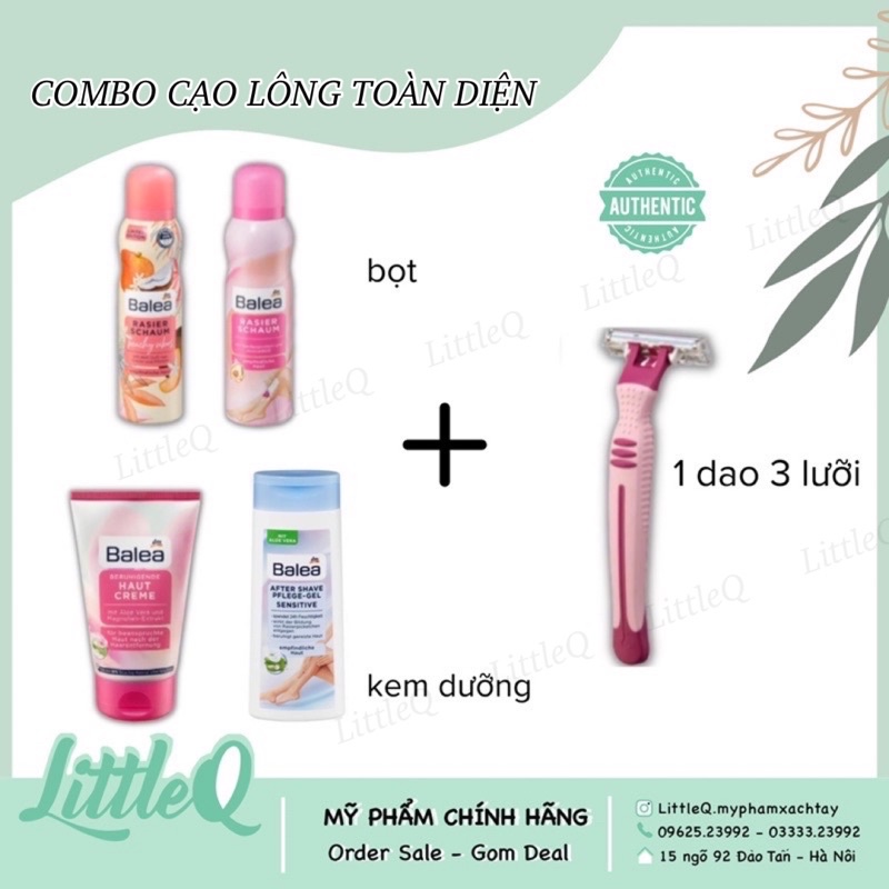 COMBO CẠO LÔNG CHO NỮ  BỌT + DAO + KEM SAU TẨY LÔNG CHO DA THƯỜNG VÀ DA NHẠY CẢM BALEA