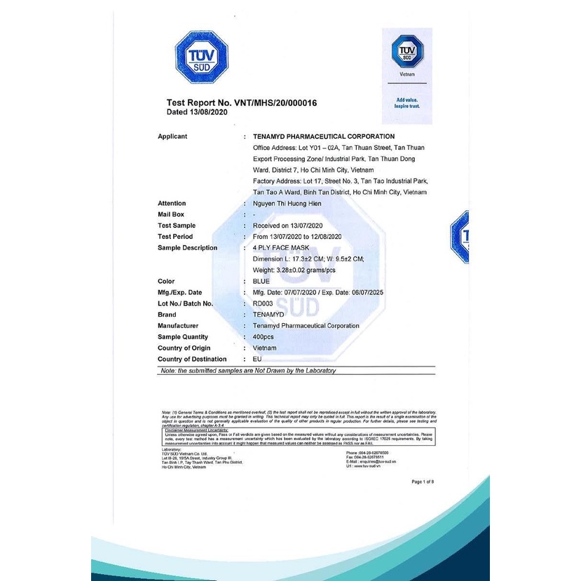 KHẨU TRANG Y TẾ 4 LỚP TENAMYD