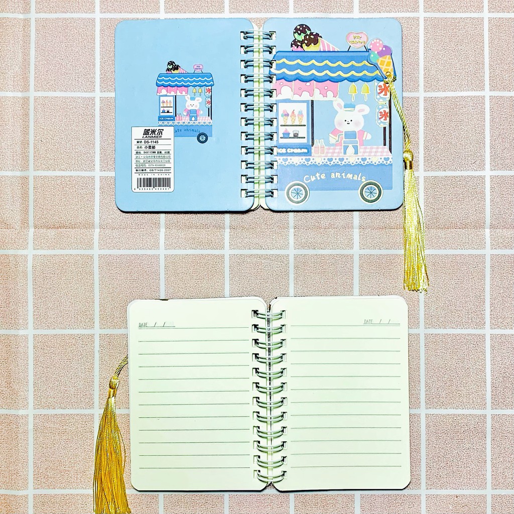 Sổ tay lò xo dễ thương nhiều màu kèm dây tua rua cổ điển