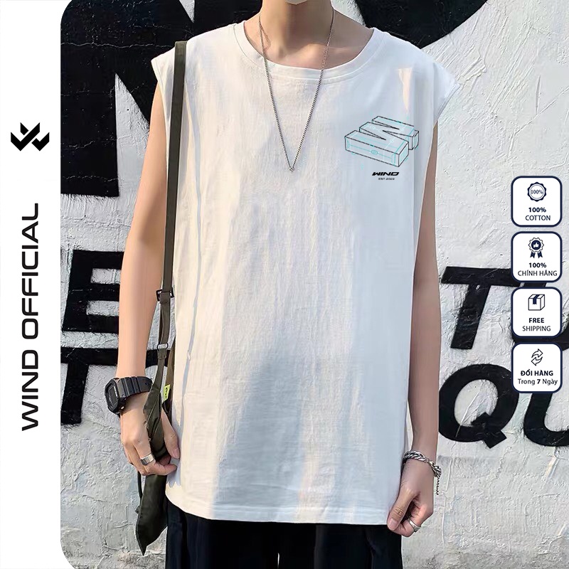 Áo ba lỗ unisex WIND form rộng sát nách 3D tanktop 65% cotton thời trang nam nữ oversize ulzzang