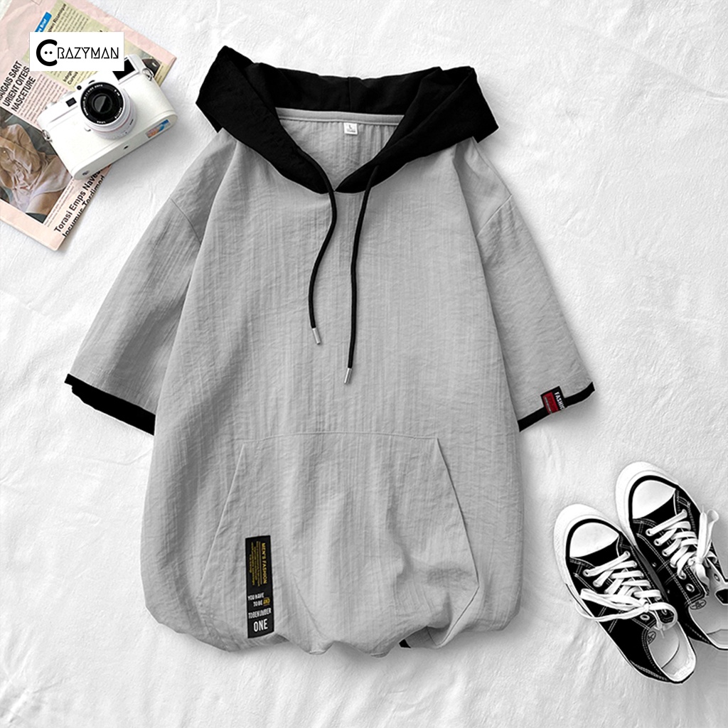Áo sơ mi tay ngắn nam nữ unisex form rộng basic,áo sơ mi nam tay lỡ có mũ trùm đầu cực trẻ trung năng động