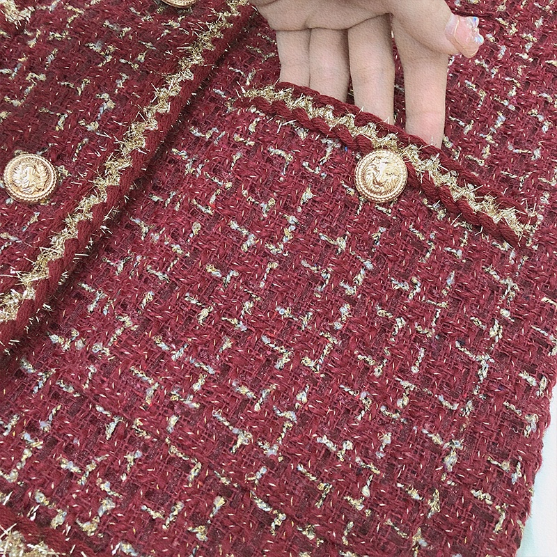 Set dạ tweed màu đỏ mận cúc đồng phong cách sang chảnh thu đông 2021_ hàng ORDER | BigBuy360 - bigbuy360.vn