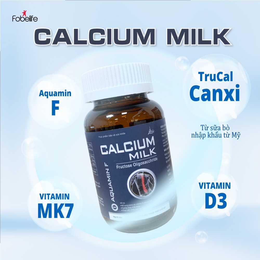 Viên Uống Calcium Milk Fobe Hỗ Trợ Tăng Cường Hấp Thụ Canxi Giúp Phát Triển Chiều Cao Cho Trẻ Hộp 60 viên