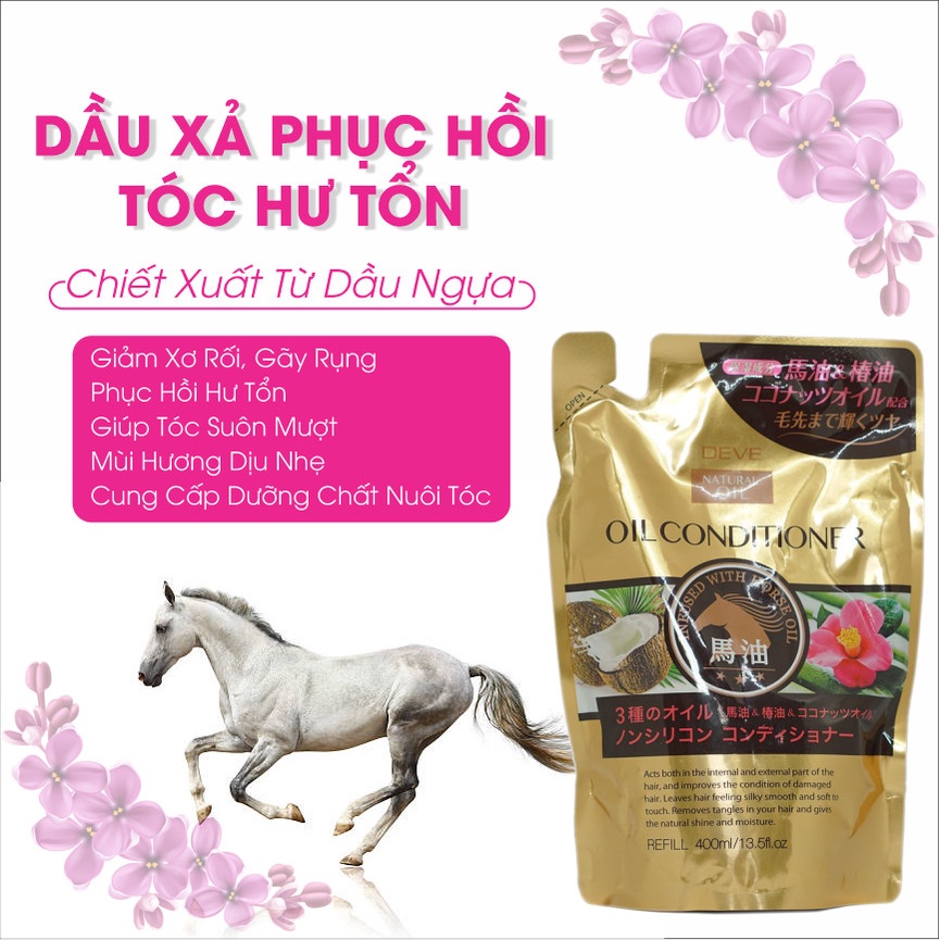 Dầu Xả Tóc Deve Natural Oil Conditioner Giúp Tóc Bồng Bềnh Bóng Mượt Chiết Xuất Tinh Dầu Ngựa (Túi 400ml)