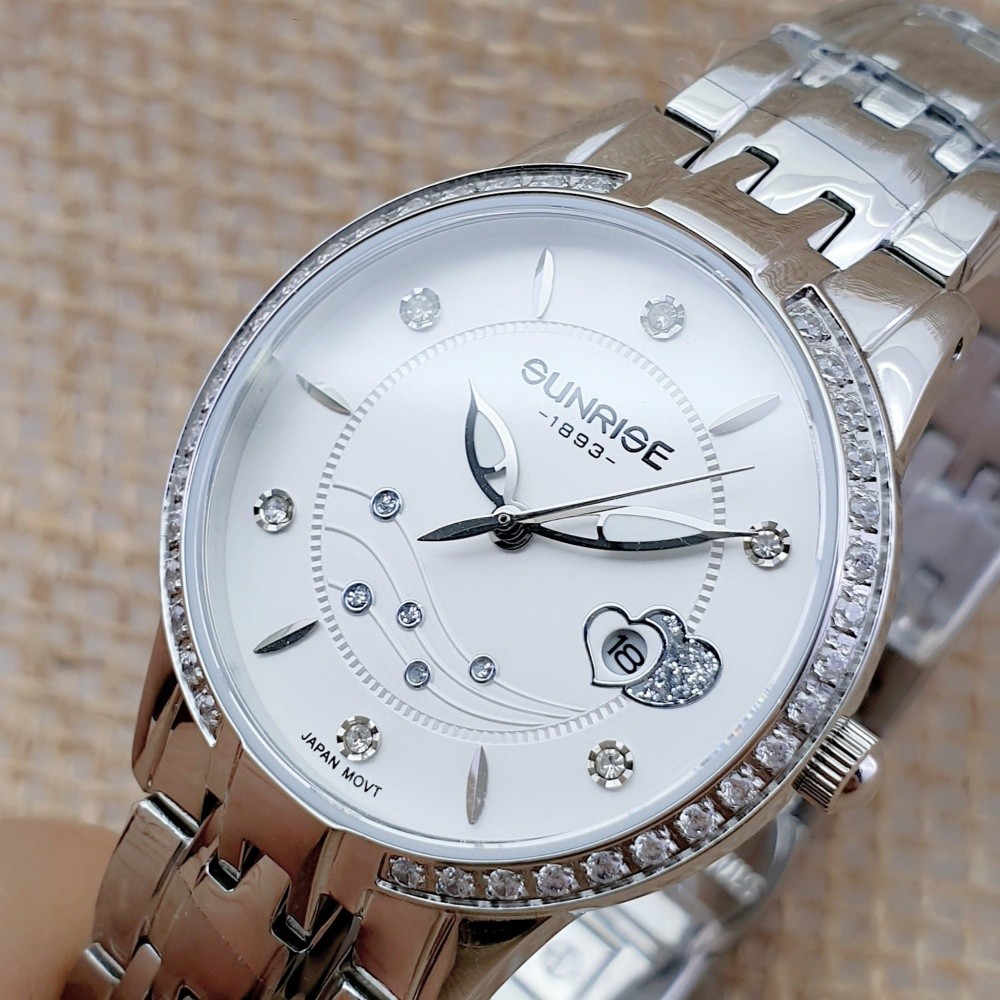 Đồng hồ nữ siêu mỏng Sunrise 9804AA Đính Đá kính Sapphire chống xước - Fullbox chính hãng