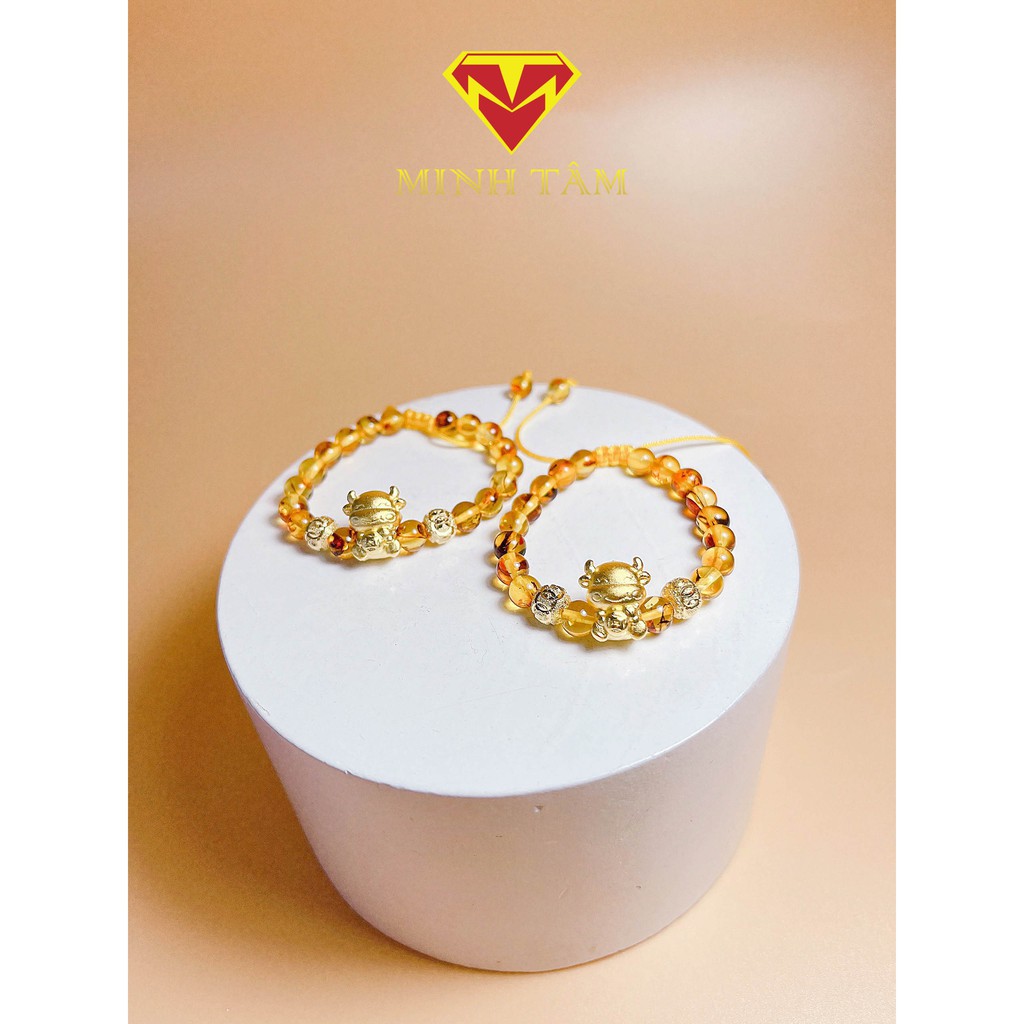 Vòng hổ #phách con giáp trâu bạc mạ vàng mẫu mới Tân Sửu 2021- Minh Tâm Jewelry