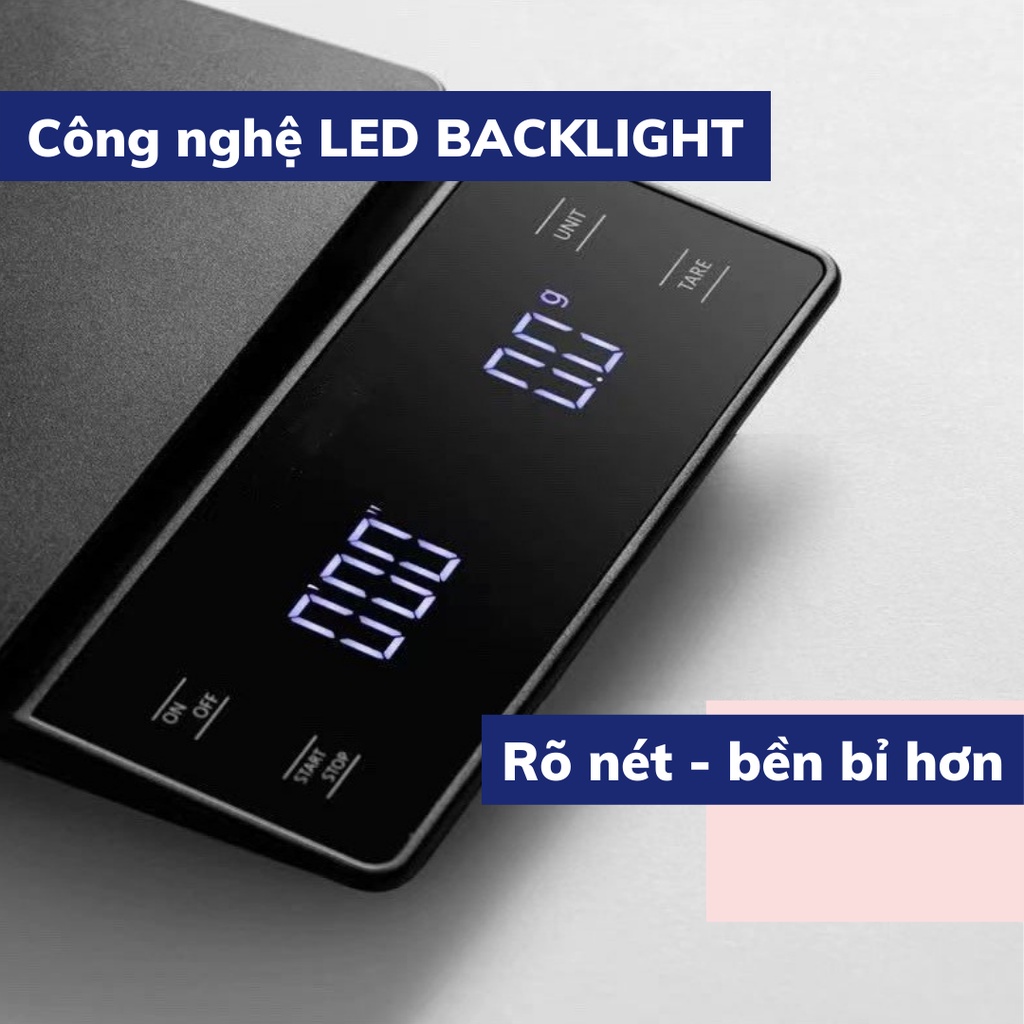 Cân tiểu ly pha cà phê có bộ đếm giờ EK6012 cân tiểu li pha cafe định lượng 0,1g-3kg độ chính xác cao tặng kèm pin AAA