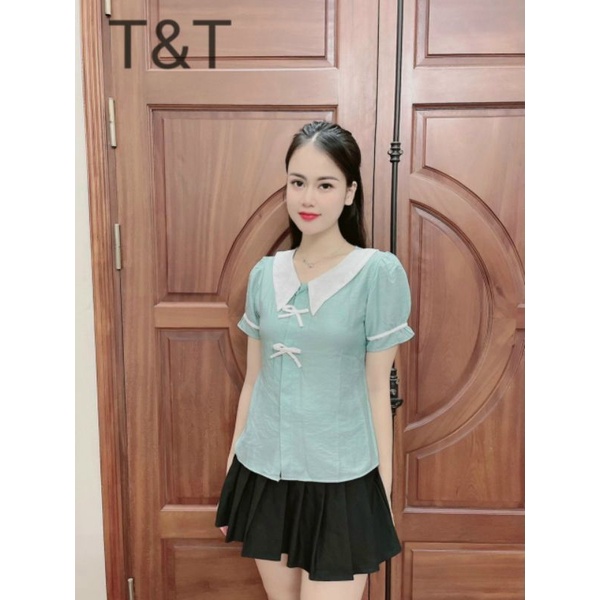 Áo Sơ Mi Chất Đũi Cổ Pha Phối Nơ V30