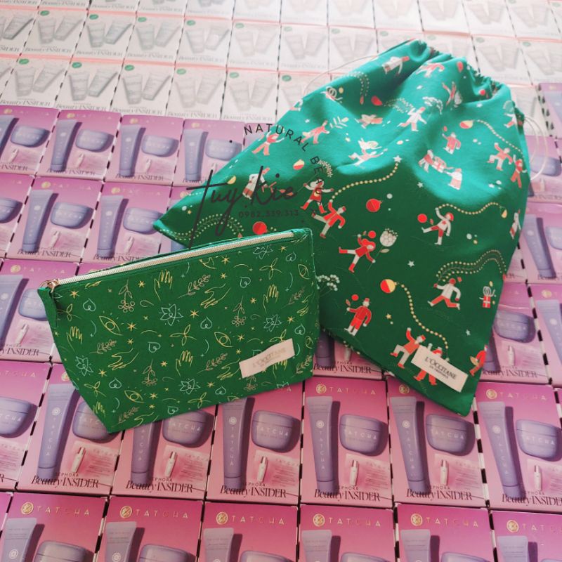 Túi Loccitance Họa Tiết Nền Xanh Lá