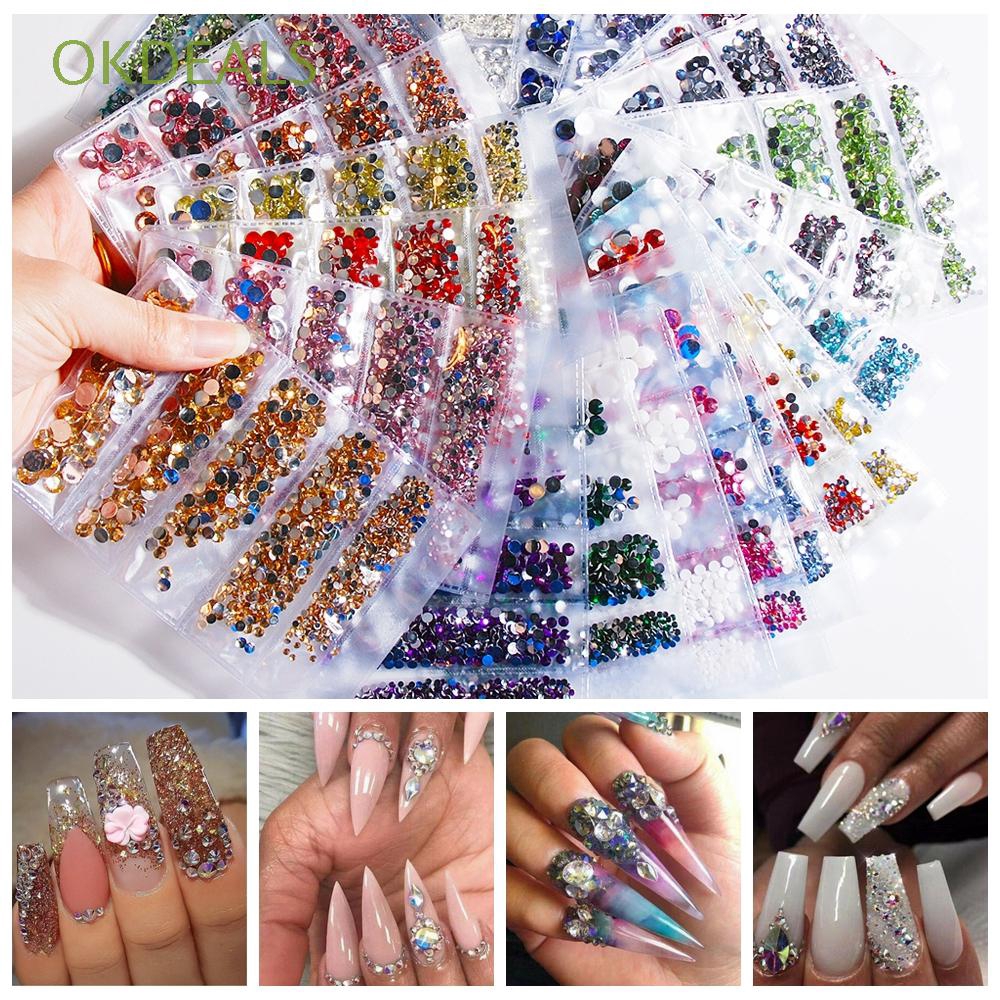 Túi 100 hạt phụ kiện lấp lánh 3D trang trí móng tay nghệ thuật kích thước 2-6mm