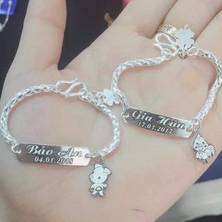Lắc bạc nguyên chất khắc chữ mix con giáp theo yêu cầu cho bé