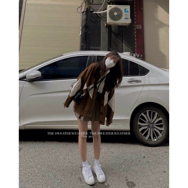 Cardigan hàn quốc phối caro form rộng