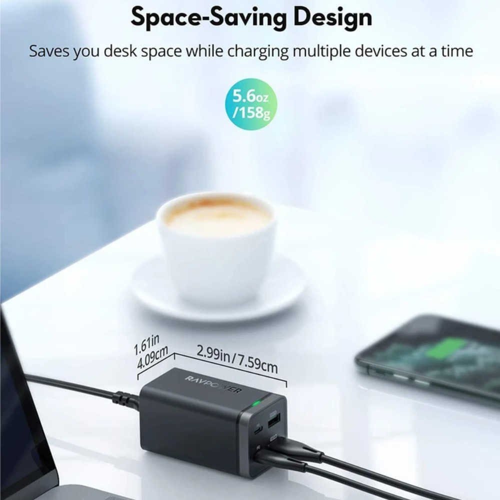 Củ Sạc Điện Thoại RAVPower RP-PC136 2 Cổng USB và 2 Cổng USB Type C PD 65W QC 3.0 - Hàng Chính Hãng