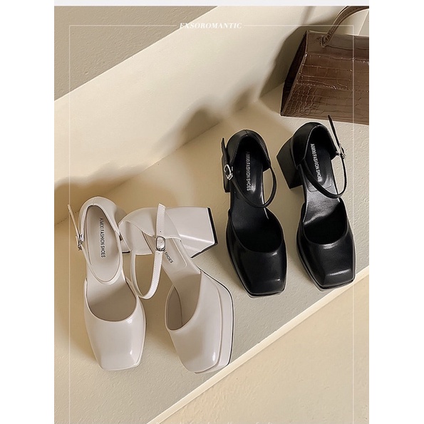 B22 _ Giày lolita hở eo quai cài 2 màu đế trụ 9cm