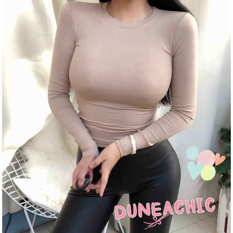 DUNEA Áo Thun Dài Tay Cổ Tròn Thiết Kế Quyến Rũ Thời Trang Dành Cho Nữ