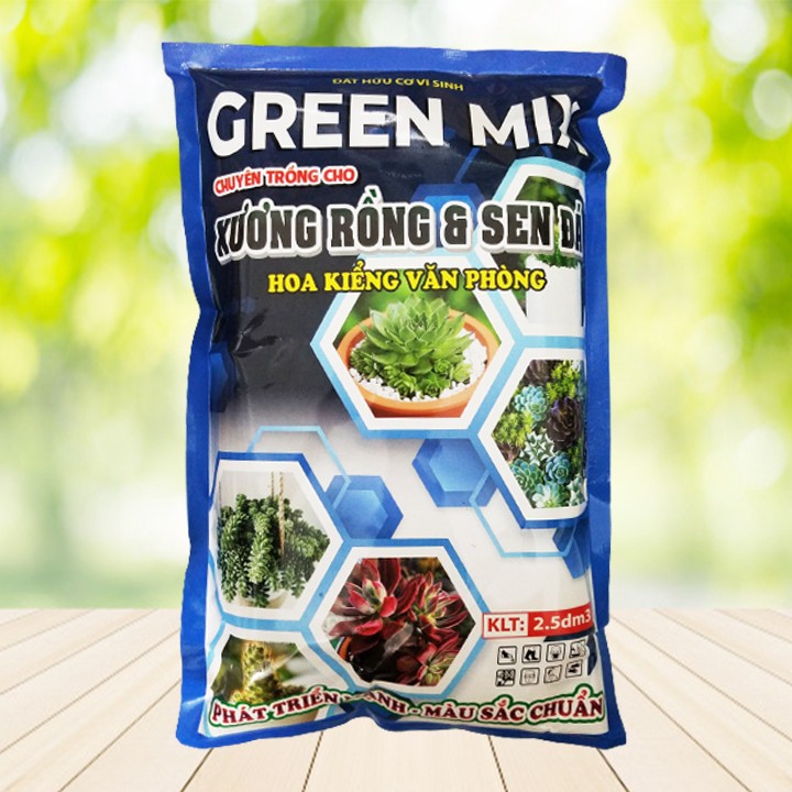 Đất trồng xương rồng sen đá, cây kiểng văn phòng - Phân hữu cơ vi sinh Green Mix - gói 2dm3