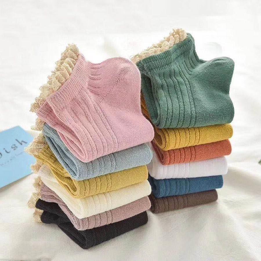 Tất cổ ren nhún bèo, vớ nhiều màu vitage loại cổ ngắn và cổ lửng style hàn quốc - sogeum.store