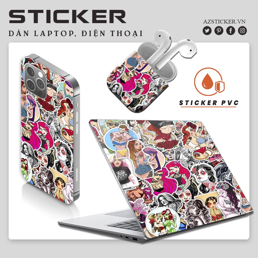 [Set 100+] Sticker Girl Tatoo Chống Nước Chống Phai Màu | STK94 | Hình Dán Mũ Bảo Hiêm Điện Thoại Laptop Bình Nước