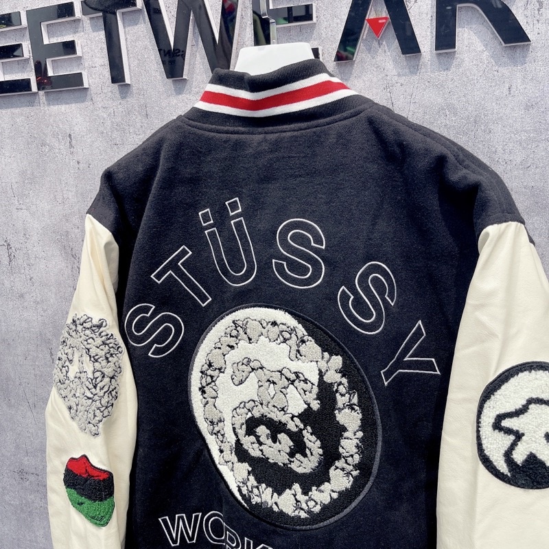 ⚡️ - Áo Khoác Stussy x Denim Tears X Our Legacy TTL Varsity Jacket Logo Thêu, Áo bomber jacket Stussy
