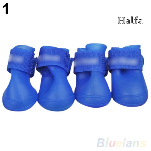 Bộ 4 đôi giày đi mưa bằng cao su chống nước màu ngọt cho thú cưng