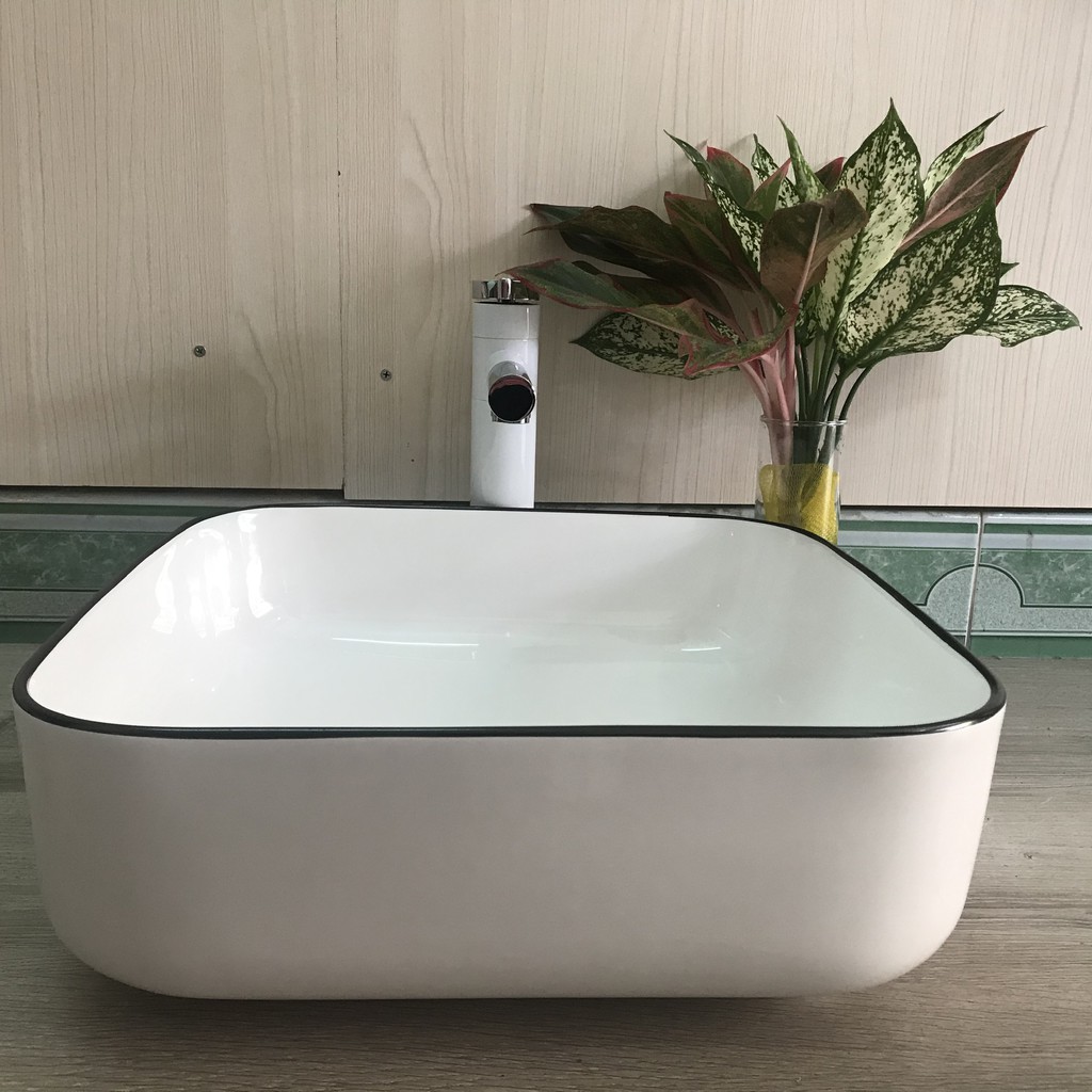 LAVABO VUÔNG TRẮNG VIỀN ĐEN