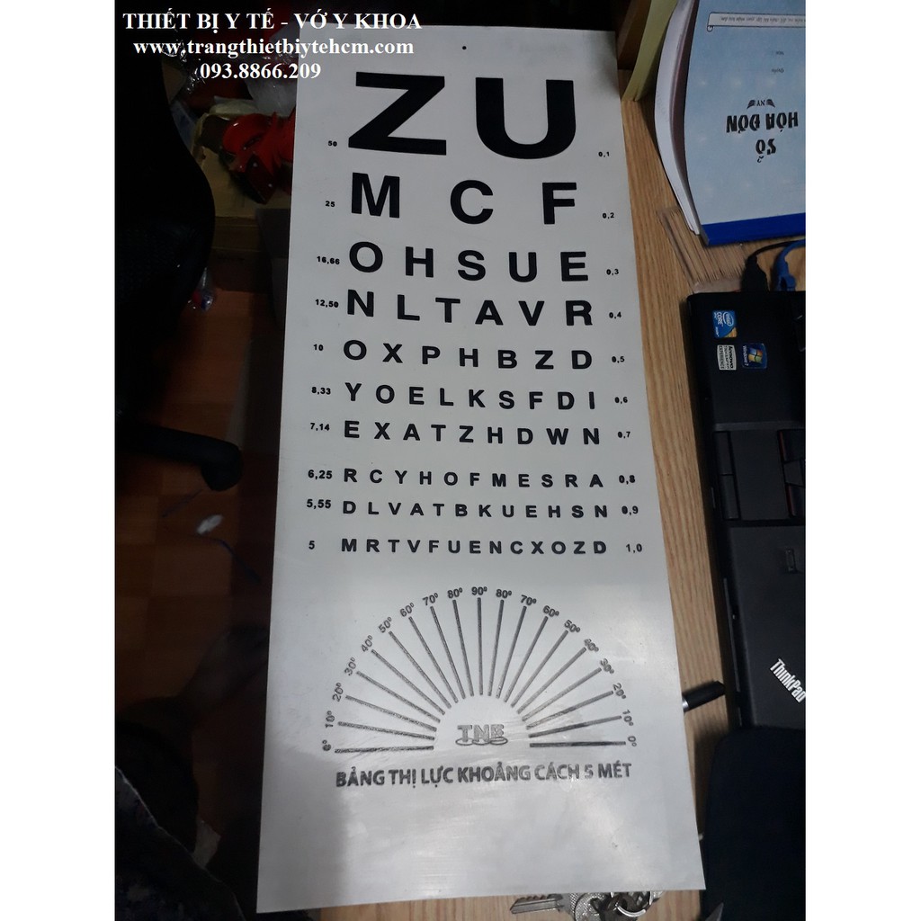 Bảng kiểm tra thị lực khoảng cách 5m chữ cái Trung Nhân