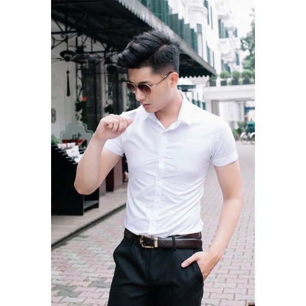 Áo sơ mi nam Cộc Tay Trắng dáng body Hàn Quốc không nhăn | BigBuy360 - bigbuy360.vn