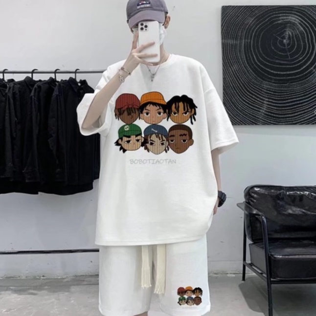 Bộ Đồ Nam Ngắn Tay Plus Size In Họa Tiết Đơn Giản Phong Cách Hàn Quốc Dành Cho fashion bigsize áo phông unisex+quần short nam Và Nữ