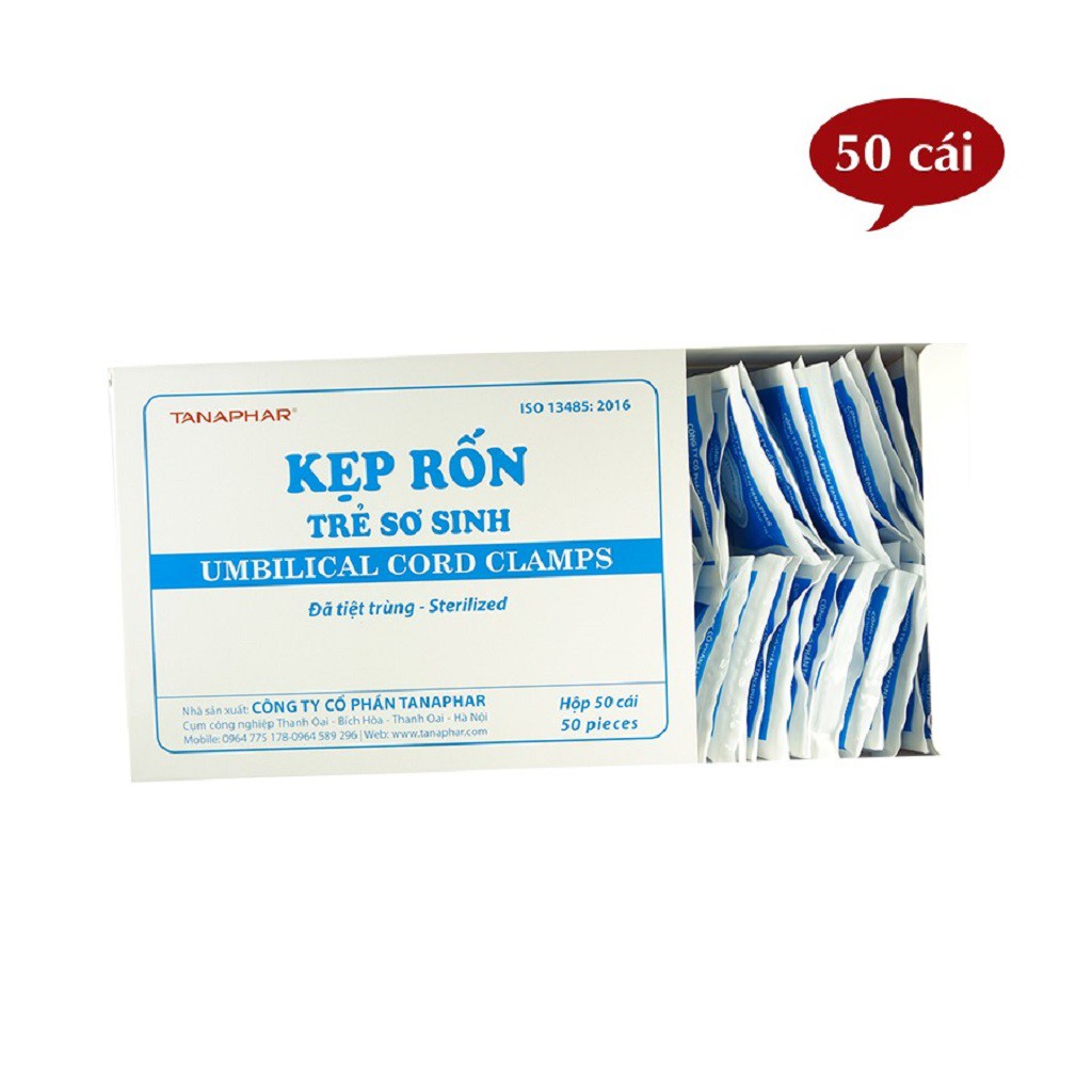 Hộp 50 chiếc Kẹp rốn trẻ sơ sinh TANAPHAR( Đã tiệt trùng) Túi 01 cái