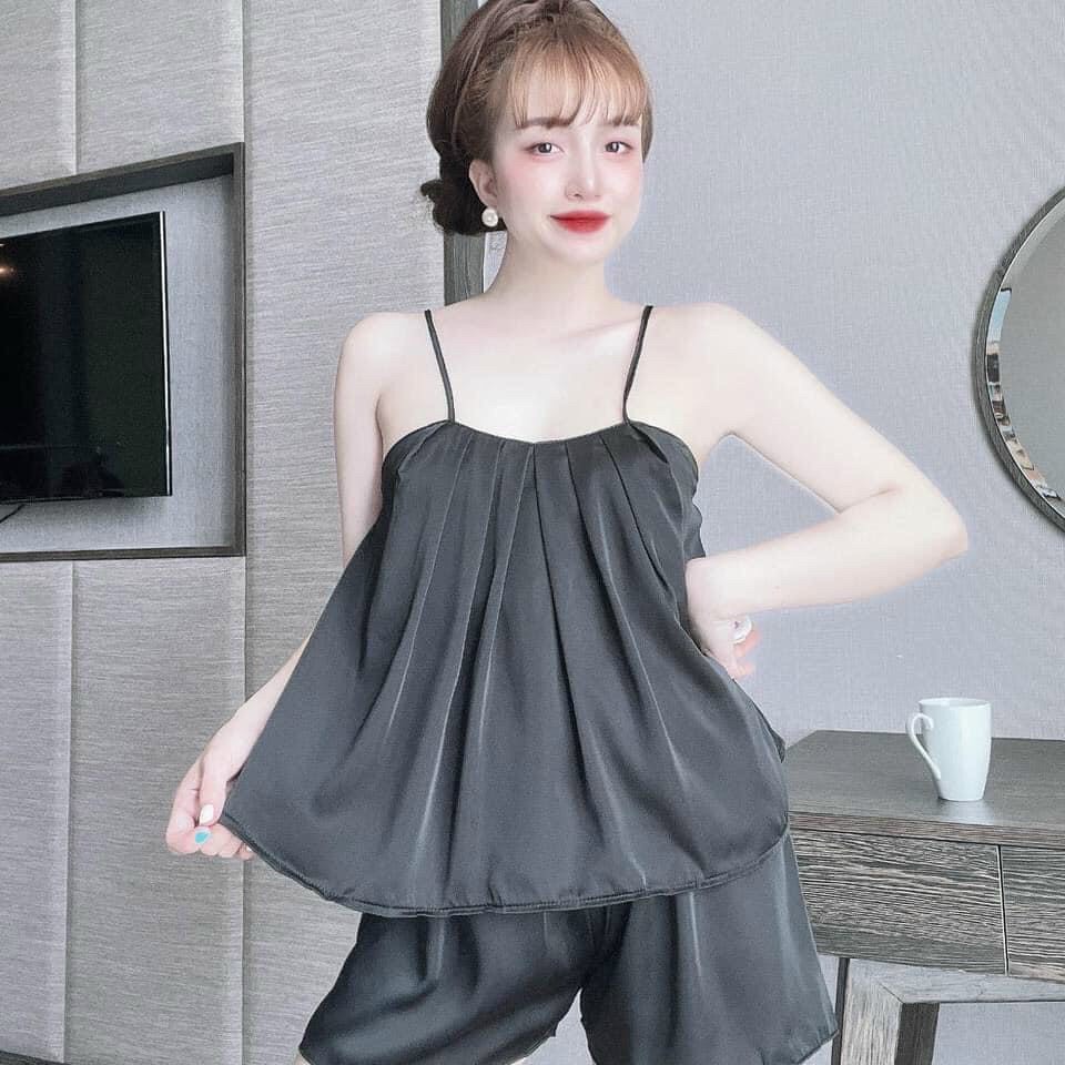 Đồ ngủ sexy bộ lụa mặc nhà 2 dây quần đùi dễ thương